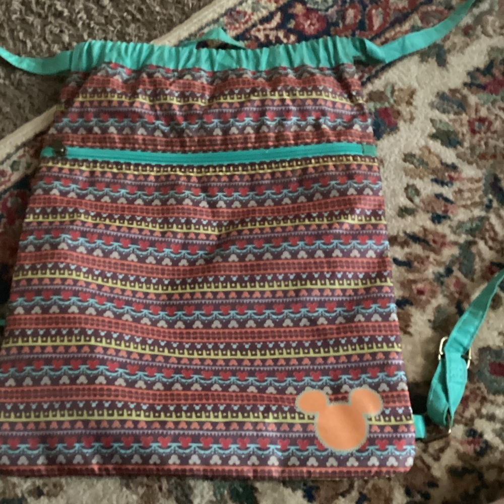 Patterned Drawstring Backpack with Mickey Mouse Icon
